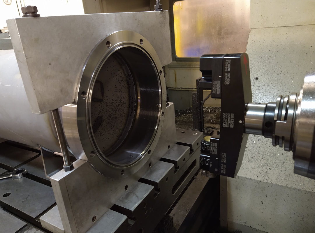 Post weld machining of critical bore dimension on a carbon steel pressure vessel. 