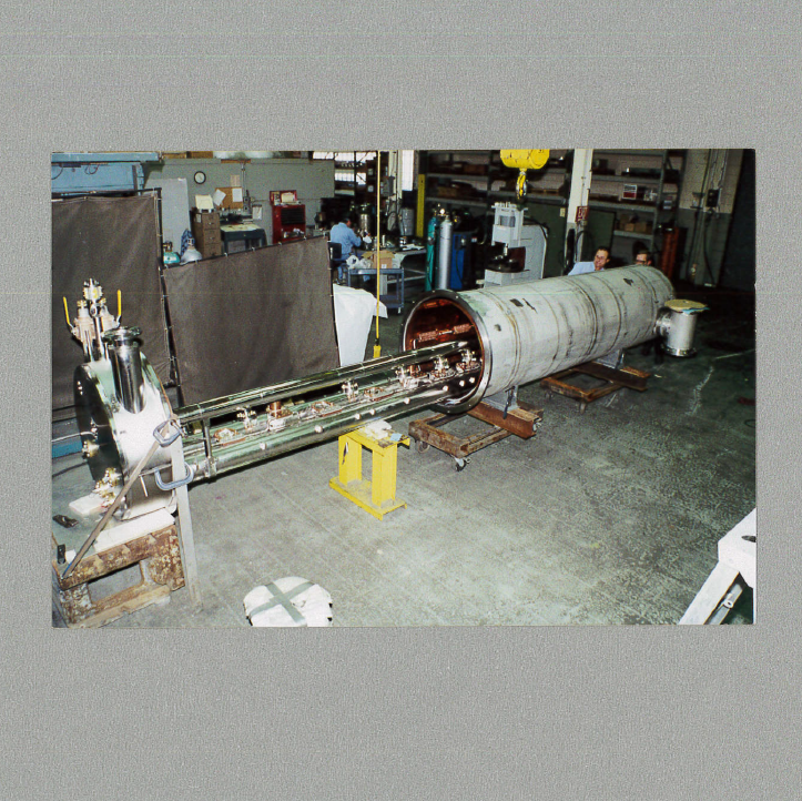 #Throwback this week to an RF cryostat that we built for the Superconducting Supercollider back in the 90s.  You can see the copper heat shield and liquid helium piping inside of the stainless steel vacuum jacket.  Though the accelerator was never finished, there was still quite a bit of cool vacuum and cryogenic technology that went into it!